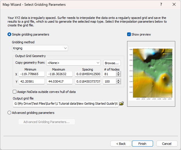 GSG - Map Wizard - Select Gridding Parameters