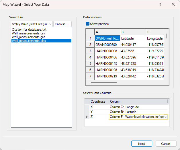 GSG -Map Wizard - Select Your Data